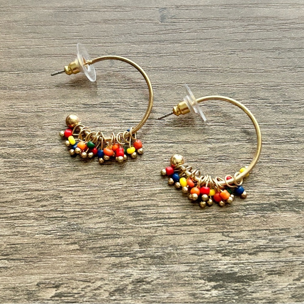Vibrant Beaded Gold Hoop Earrings NEW